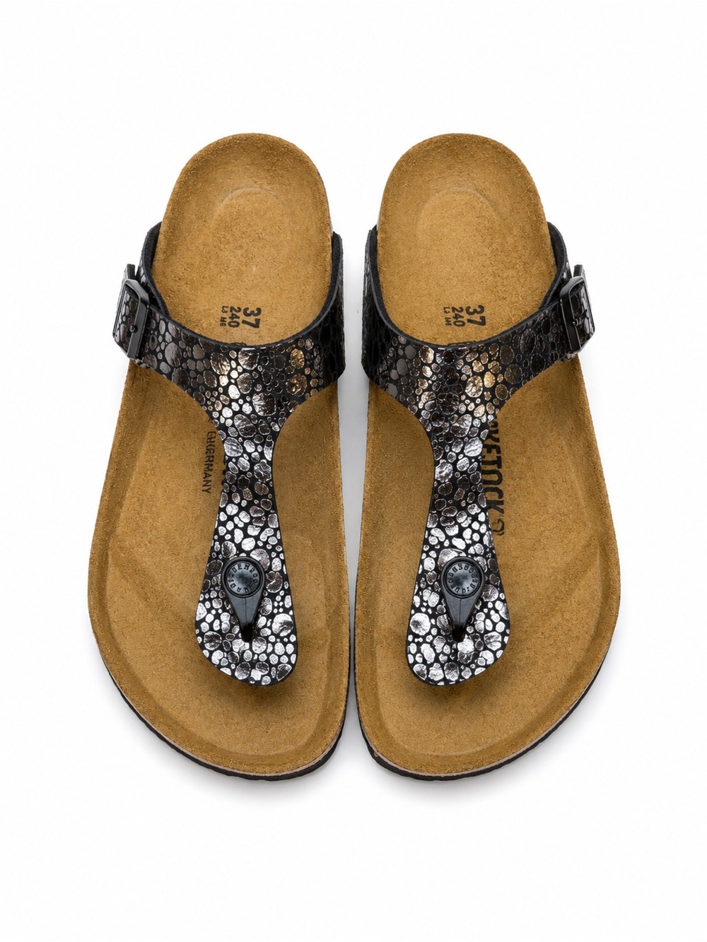 Birkenstock Gizeh Metallic Stones Black Silver Sandals EU 37 US 6 NWT